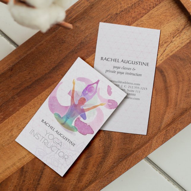 Cartão De Visita Meditação de Yoga elegante Símbolo de Om Watercolo (Criador carregado)