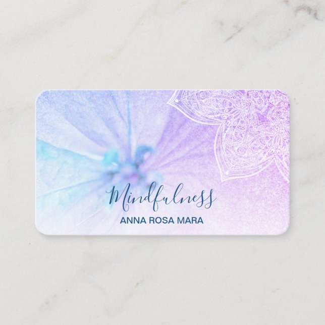Cartão De Visita *~* Meditação de Yoga Mandala Reiki Glitter Floral (Frente)
