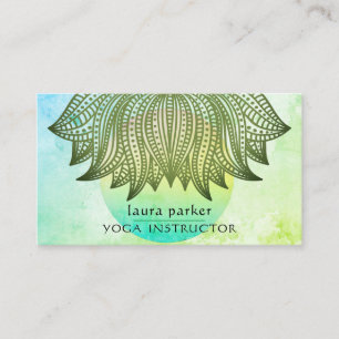 Cartão De Visita Meditação do professor de Teal Verde Lotus Mandala