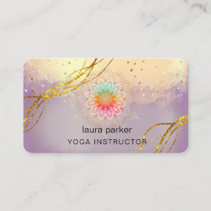 Cartão De Visita Meditação Dourada de Mandala Roxa Elegante Holísti