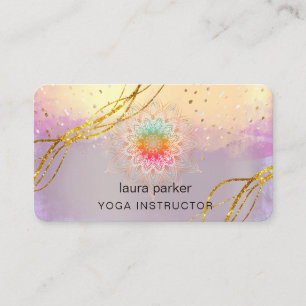 Cartão De Visita Meditação Dourada Roxa Mandala Holística Yoga Busi