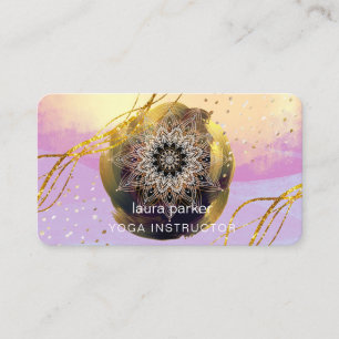 Cartão De Visita Meditação Dourada Roxa Mandala Saúde Yoga