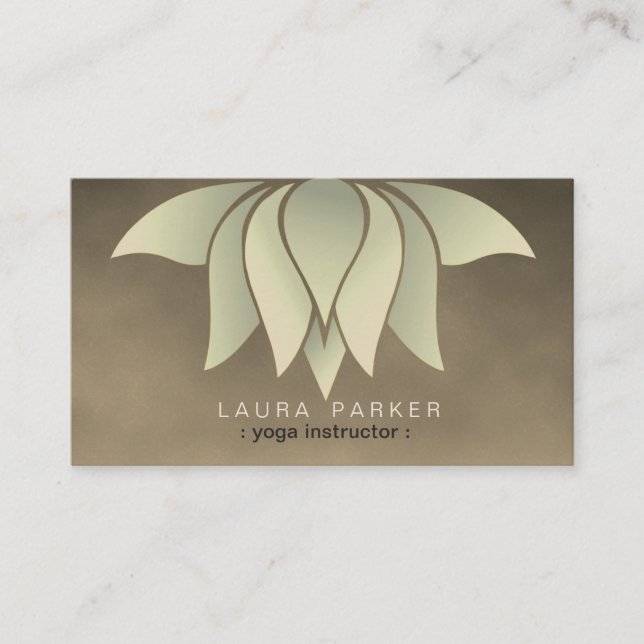 Cartão De Visita Meditação Dourada Verde do Instrutor Lotus Flower  (Frente)