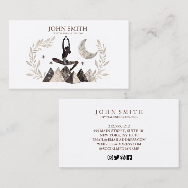 Cartão De Visita Meditação espiritual do Crystal Energy Healer Chak (Frente/Verso)
