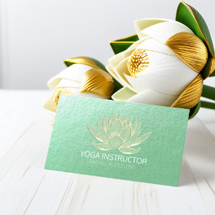 Cartão De Visita Meditação Lótus Yoga, Dourada Verde, Instrutor