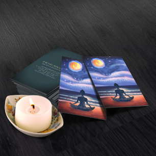 Cartão De Visita Meditação pacífica de ioga em lua, Sky Ocean Beach