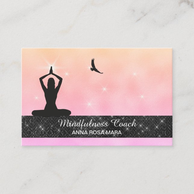 Cartão De Visita *~* Meditação Pássaro Águia Pastel Yoga Glitter (Frente)