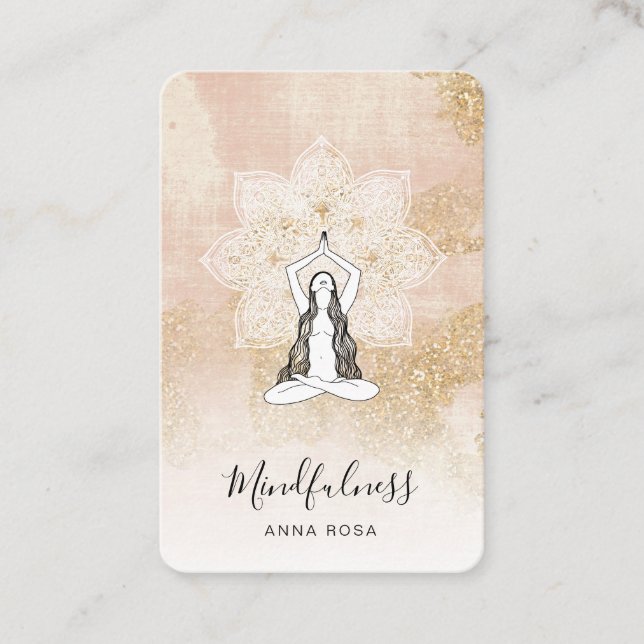 Cartão De Visita *~* Meditação Reiki Mulher Rosa Mandala Deusa QR (Frente)