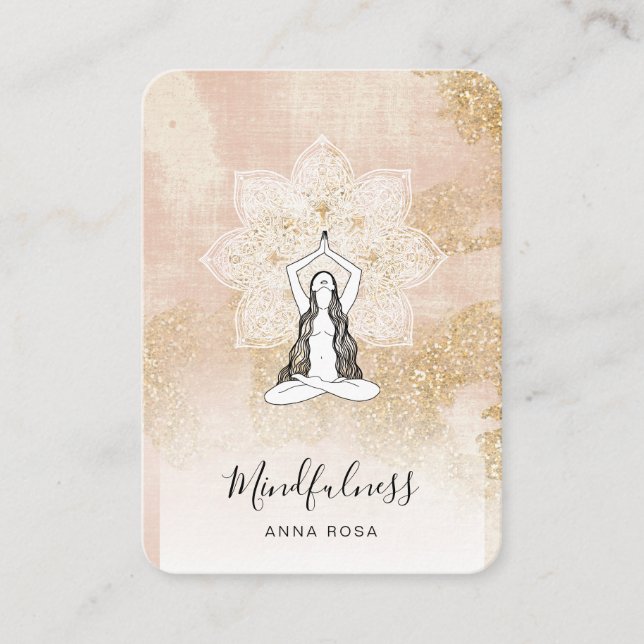 Cartão De Visita *~* Meditação Reiki Mulher Rosa QR Mandala Deusa (Frente)