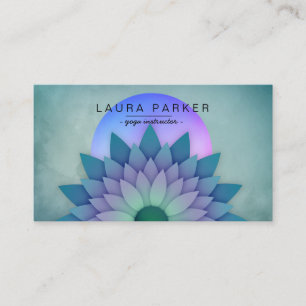 Cartão De Visita Meditação Teal Roxa Lótus Flor Yoga
