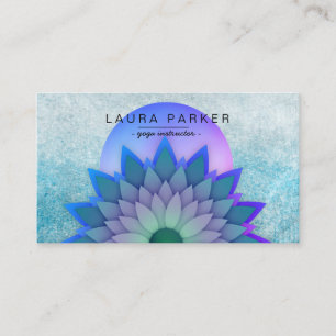 Cartão De Visita Meditação Teal Roxa Lótus Flor Yoga