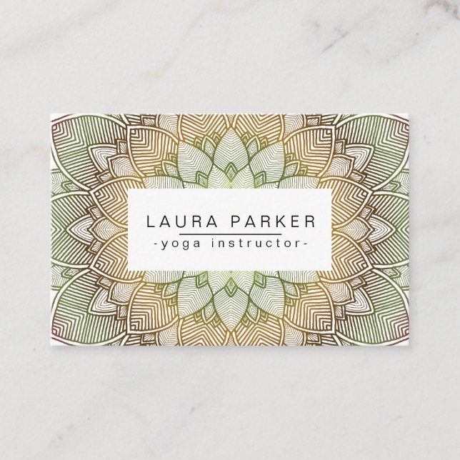 Cartão De Visita Meditação verde da ioga da mandala de Lotus (Frente)