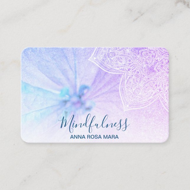 Cartão De Visita *~* Meditação Yoga Mandala Reiki Floral Glitter (Frente)