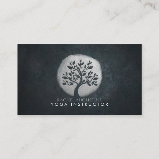 Cartão De Visita Meditação Yoga Reiki Instrutor Black Silver Tree (Frente)