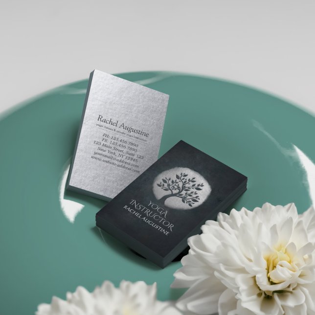 Cartão De Visita Meditação Yoga Reiki Instrutor Black Silver Tree (Criador carregado)