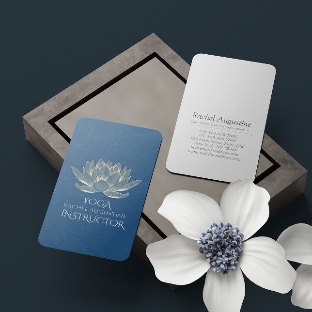 Cartão De Visita Meditação YOGA Reiki Instrutor Blue & Dourado Lotu (Criador carregado)