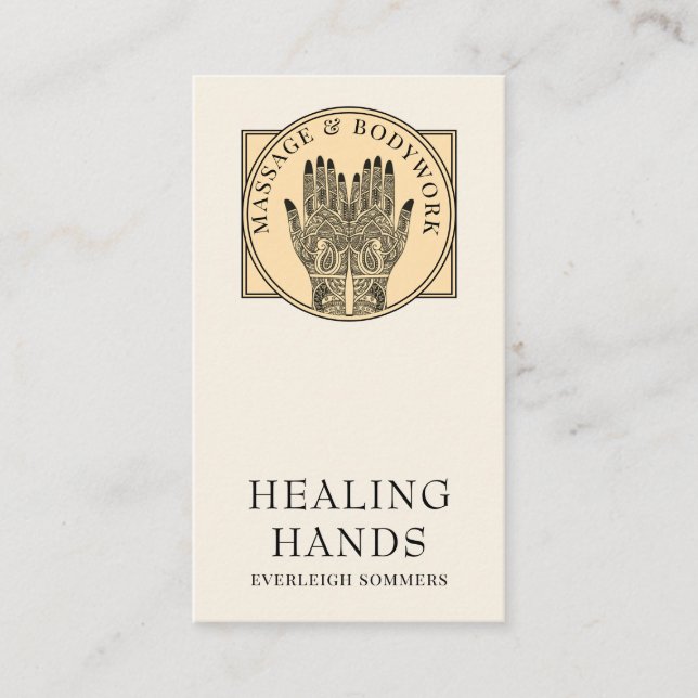 Cartão De Visita Mehndi Henna Massage Curando Mãos às Artes (Frente)