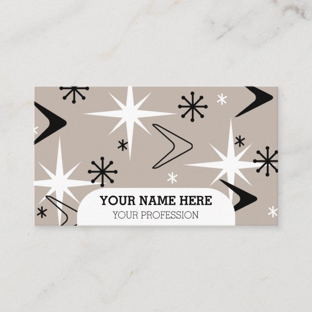 Cartão De Visita Meio século Moderno Boomerangs Taupe (Frente)