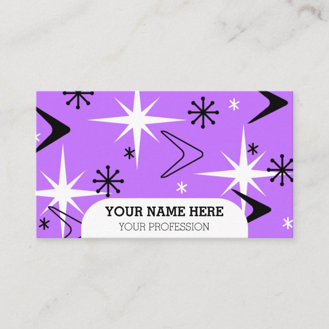 Cartão De Visita Meio século Moderno Bumerangue Roxo (Frente)