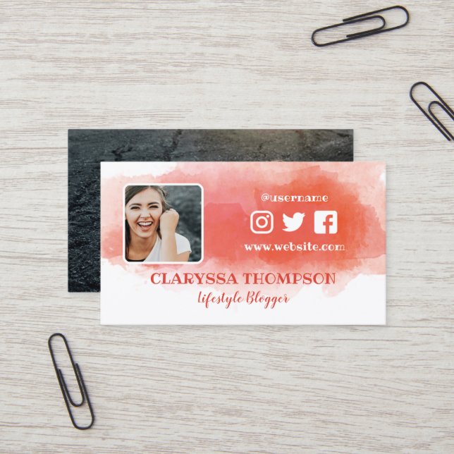 Cartão De Visita Meios rosados do Social da foto do respingo da (Frente/Verso In Situ)