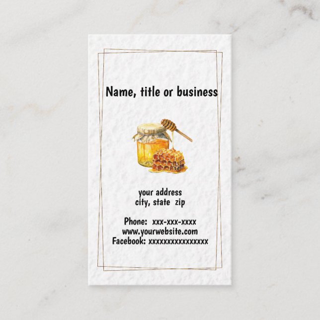 Cartão De Visita Mel de vidro e favos de mel (Frente)