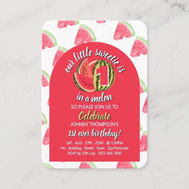 Cartão De Visita Melancia, 1 em Melão, Bilhetes de Aniversário (Frente)