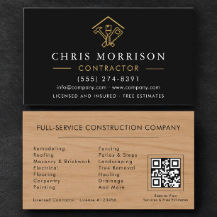 Cartão De Visita Melhoria Residencial Black Gold QR Code Madeira