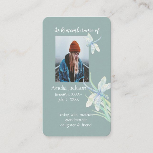 Cartão De Visita Memória Memória Memorial Christian Dragonfly (Frente)