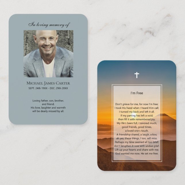 Cartão De Visita Memorial fotográfico, rezo grátis com cruz (Frente/Verso)