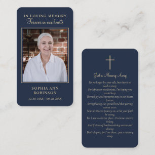 Cartão De Visita Memorial Funeral Foto Dourada Blue Prayer Card