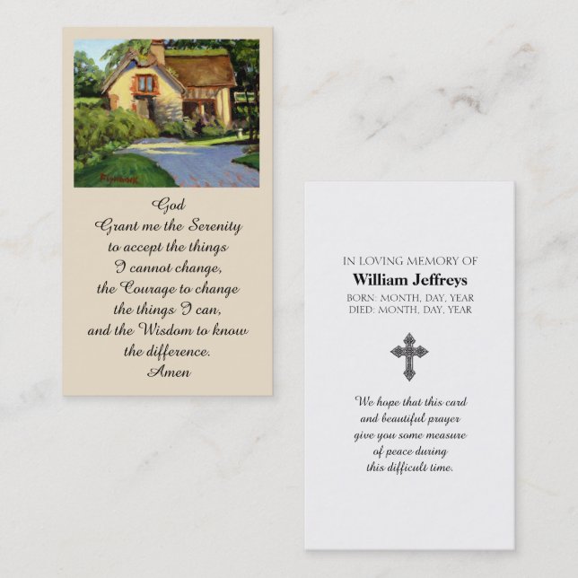Cartão De Visita Memorial Funeral Serenity Prayer Card (Frente/Verso)