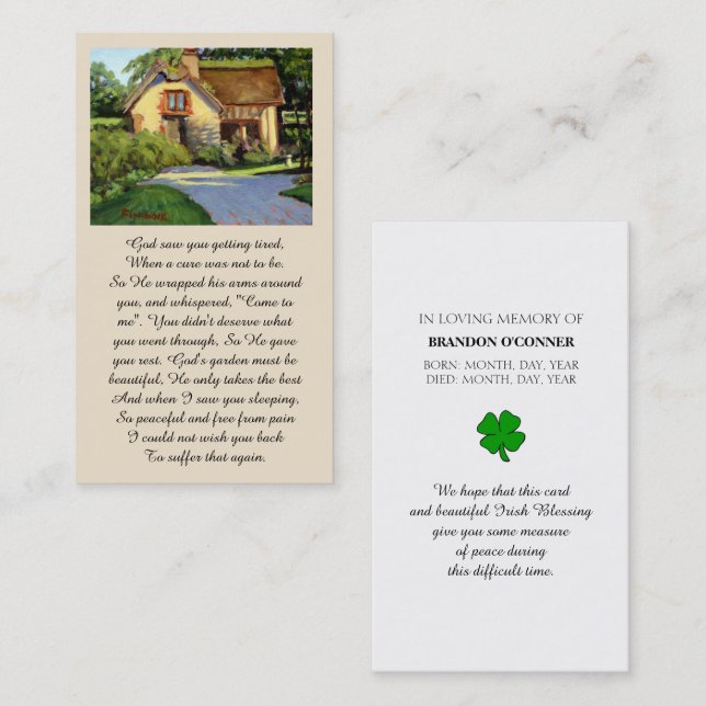 Cartão De Visita Memorial I Saw You Getting Tired... Prayer Card (Frente/Verso)