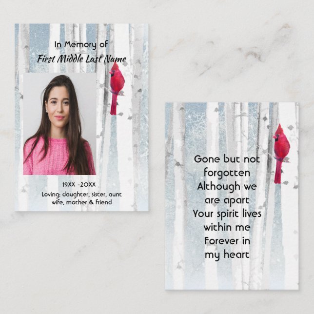 Cartão De Visita Memorial Keepsake Cardinal Bird (Frente/Verso)