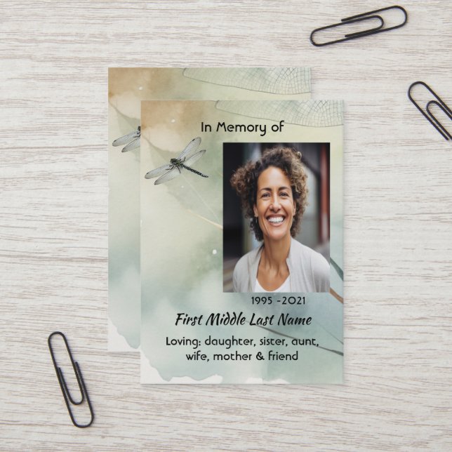 Cartão De Visita  Memorial Keepsake Dragonfly Business (Frente/Verso In Situ)