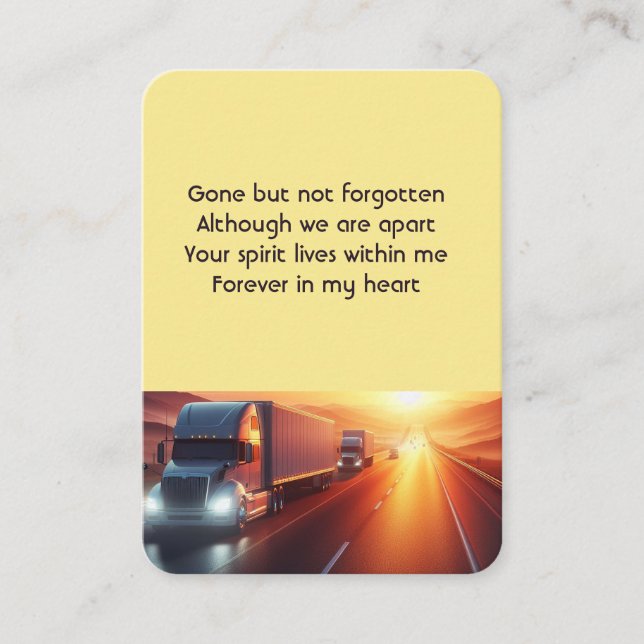 Cartão De Visita Memorial Keepsake Photo SemiTruck Tractor-trailer  (Frente)