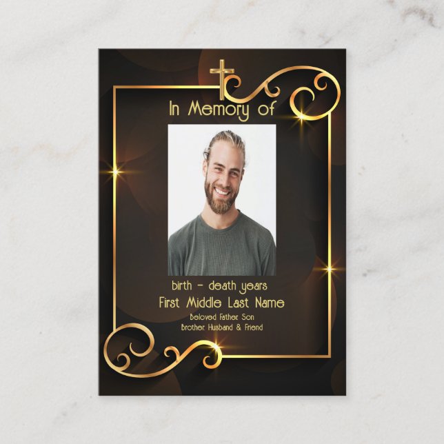 Cartão De Visita Memorial Keepsasaame Clássico Negro Moderno Dourad (Frente)