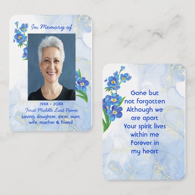 Cartão De Visita Memorial Keepsawn Esqueça-me Não" Flores (Frente/Verso)