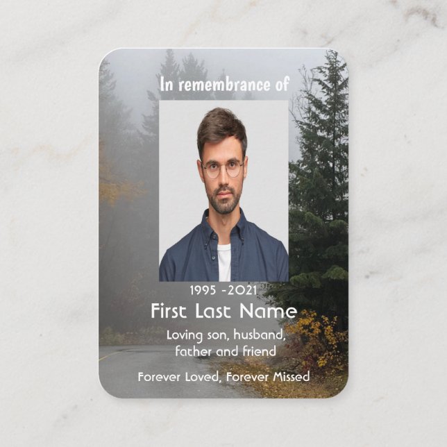 Cartão De Visita Memorial Photo Foggy Road Trees Keepsasaame (Verso)