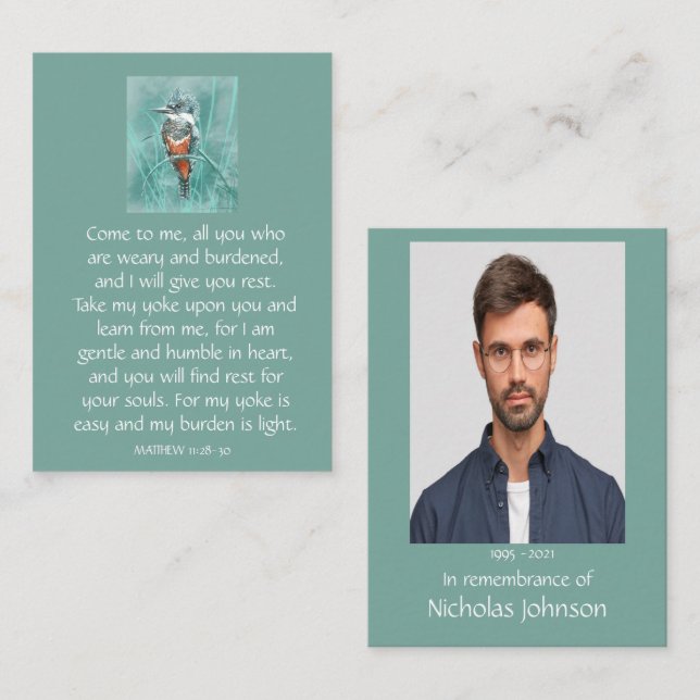 Cartão De Visita Memorial Photo Prayer Kingfisher (Frente/Verso)