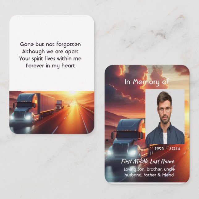 Cartão De Visita Memorial Photo Prayer Semi-Truck Tractor-trailer  (Frente/Verso)