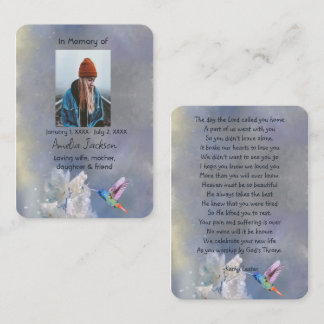 Cartão De Visita Memorial Prayer Card Hummingbird White Flowers