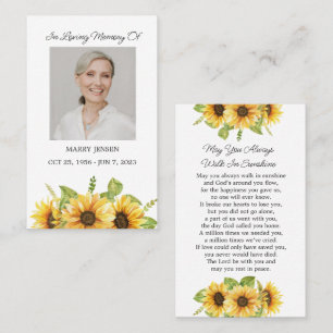 Cartão De Visita Memorial Sunflower Foto Funeral Prayer Card