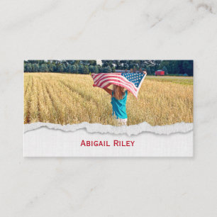 Cartão De Visita Menina com bandeira americana