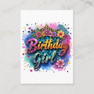 Cartão De Visita Menina de Aniversário Floral Leopardo