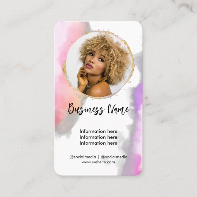 Cartão De Visita Menina Dourada de Água Rosa Feminina nas Redes Soc (Frente)