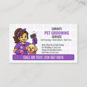 Cartão De Visita Menina Escova Roxa Cabelereira de Cachorro QR Tosa