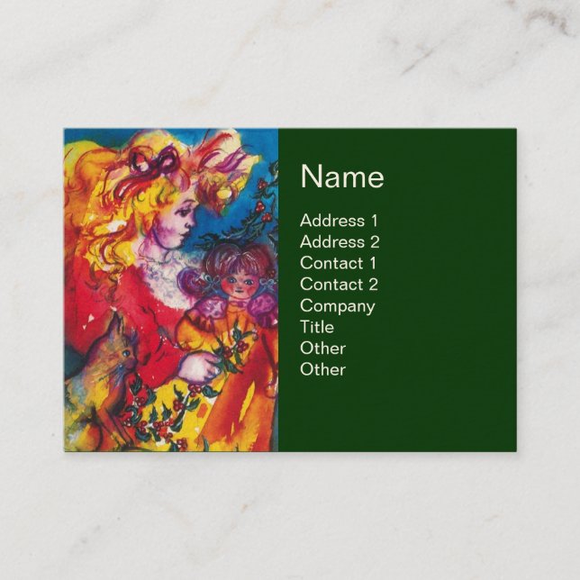 Cartão De Visita MENINA, GATO E BONITO Vermelho Vermelho Verde (Frente)