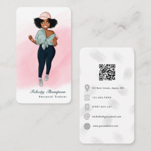 Cartão De Visita Menina Instrutora de Fitness Afro Fashion QR Code