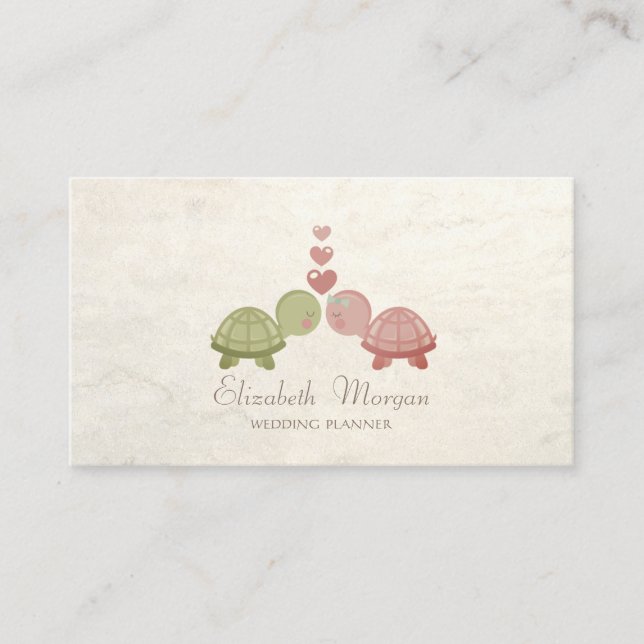 Cartão De Visita Menina Moderna Engraçada, Tartarugas Apaixonadas (Frente)