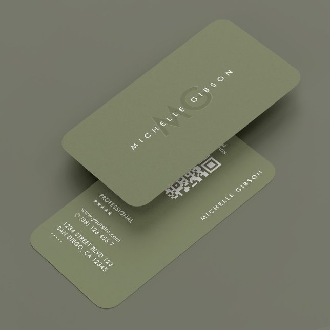 Cartão De Visita Mensagem de Iniciais Profissionais Modernos Mínimo (Minimal Simple Modern Professional Initials Sage Business Card
)